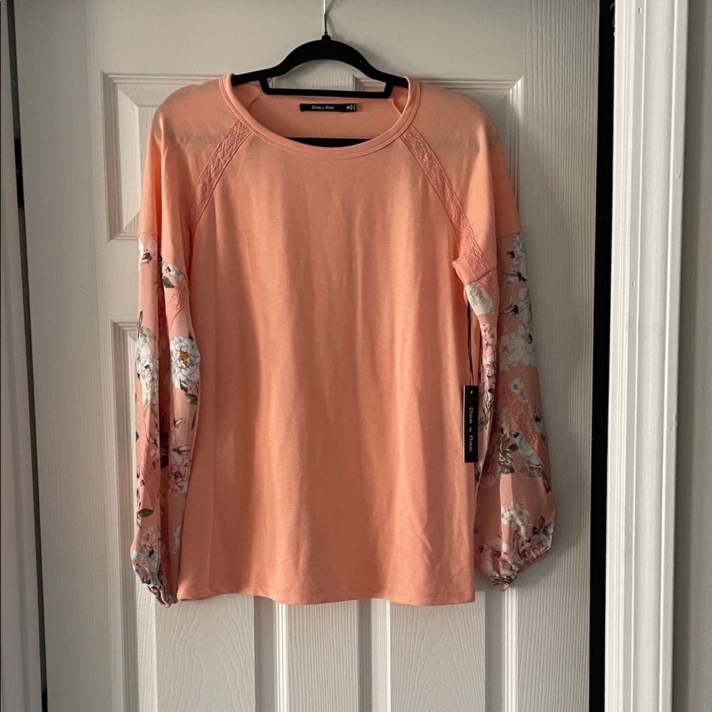 Doe & Rae Coral Floral Long Sleeve Top